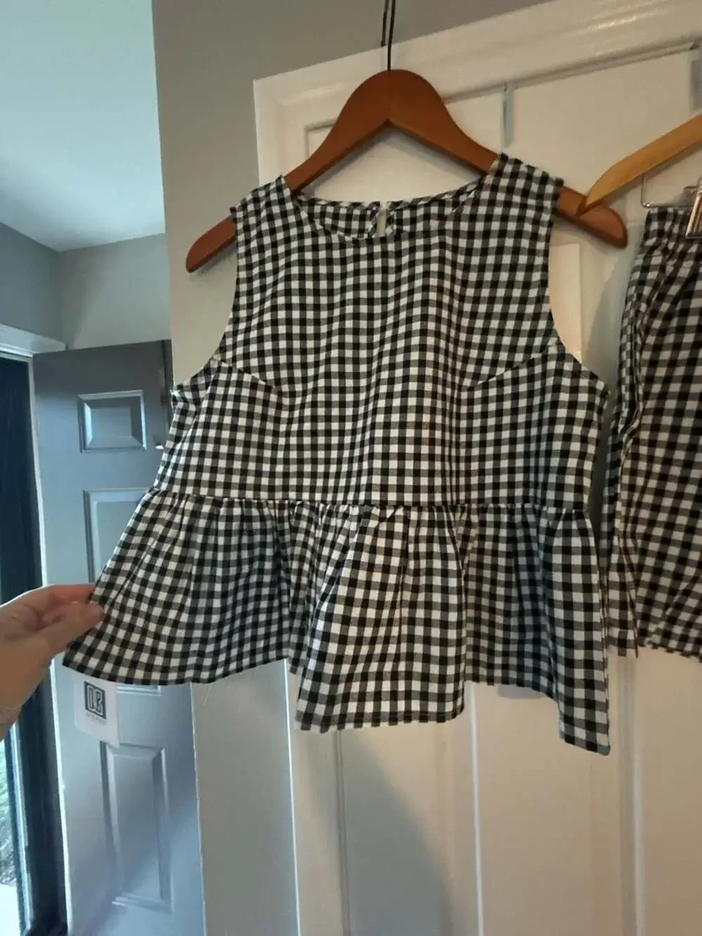 Qibabu Clothing Black and White Gingham Peplum Tank Top and Shorts Set